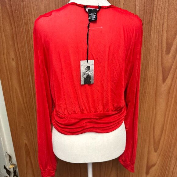 NEW Sincerely Jules Red V Neck Long Sleeve Crop Top NWT L Large Mesh - Picture 6 of 8